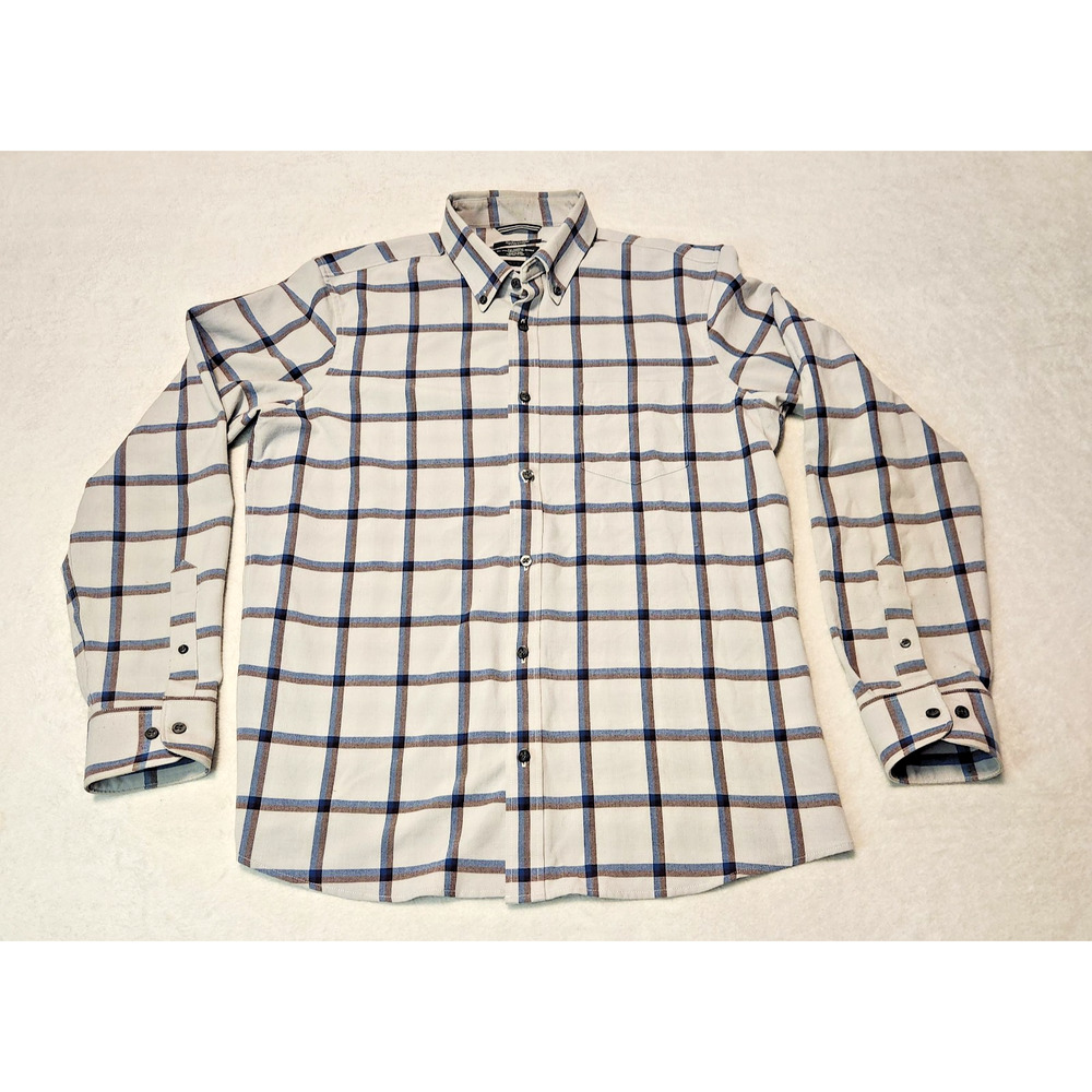 Nordstrom Men's Shop Stretchy Flannel Gray Button Down Shirt Trim Fit Size Large